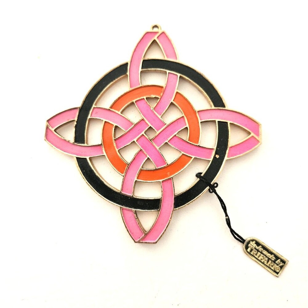 Vintage Crown Trifari Gold Tone Enamel Mod Celtic Knot Pendant Original Hang Tag